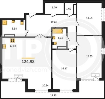 Миниатюра 3-комнатная квартира, 125.12кв.м
