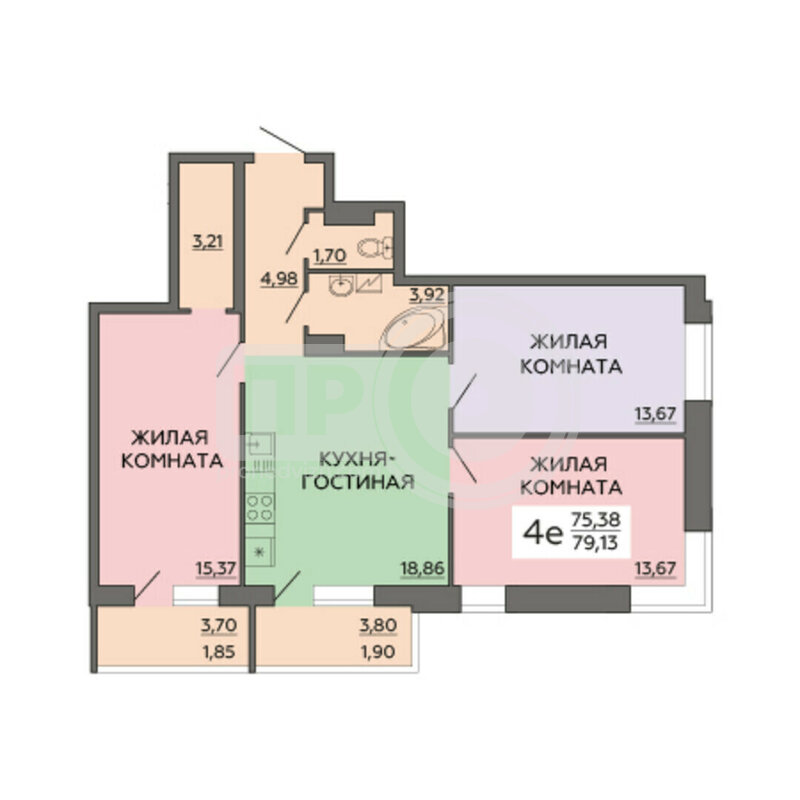 4-комнатная квартира, 79.13кв.м