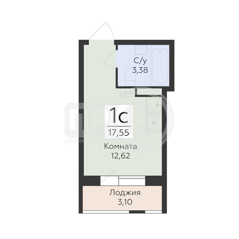 1-комнатная квартира, 17.55кв.м