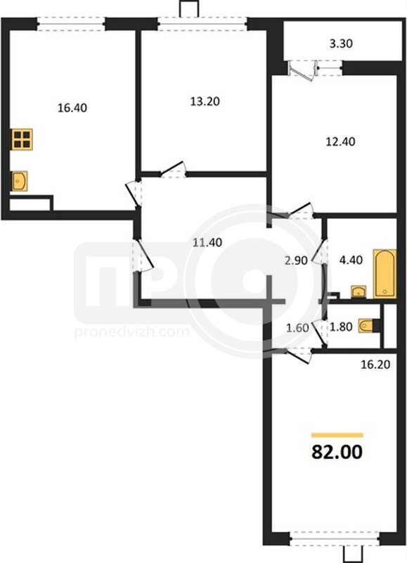 3-комнатная квартира, 82кв.м