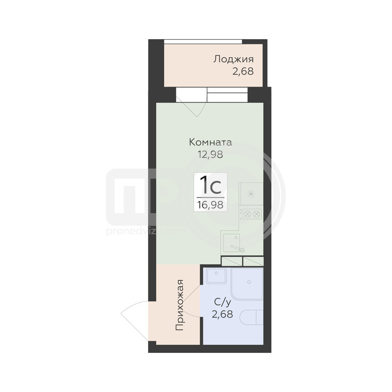 1-комнатная квартира, 16.98кв.м