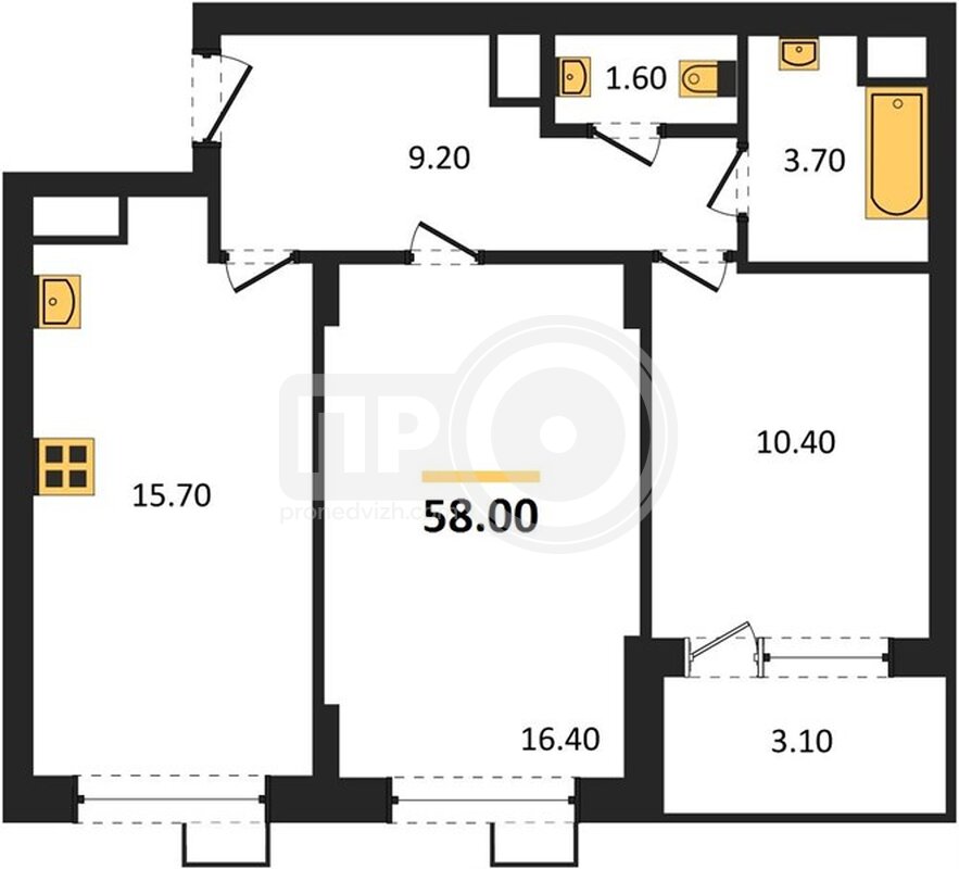 2-комнатная квартира, 58кв.м