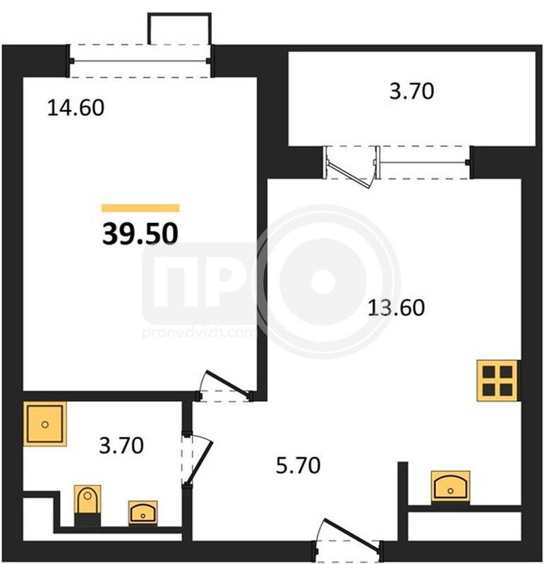 1-комнатная квартира, 39.5кв.м