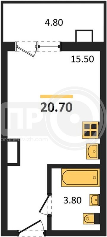 квартира-студия, 20,7кв.м.