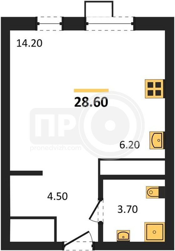 квартира-студия, 28,6кв.м.