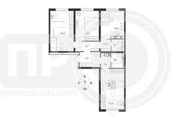 Миниатюра 3-комнатная квартира, 87.5кв.м