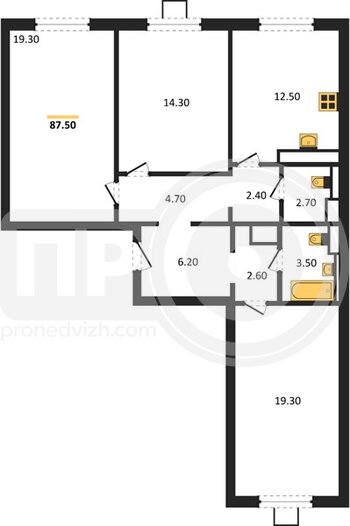 Миниатюра 3-комнатная квартира, 87.5кв.м