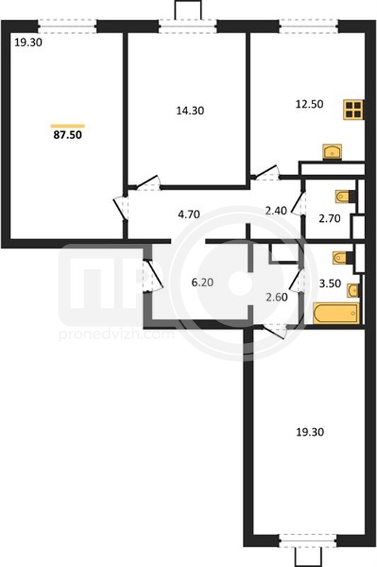 3-комнатная квартира, 87.5кв.м