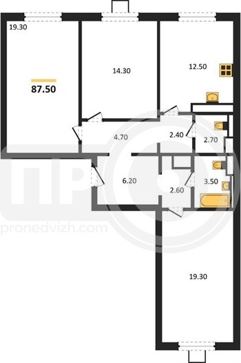 Миниатюра 3-комнатная квартира, 87.5кв.м