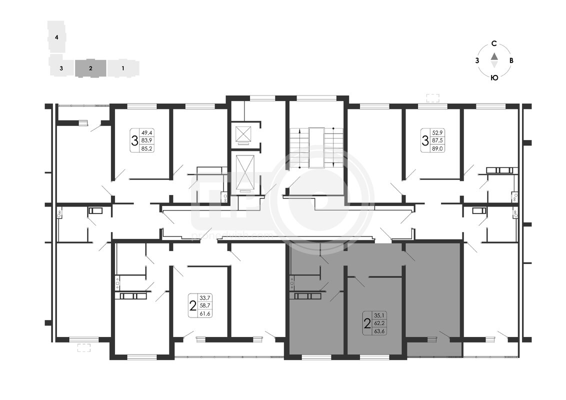 2-комнатная квартира, 63.6кв.м