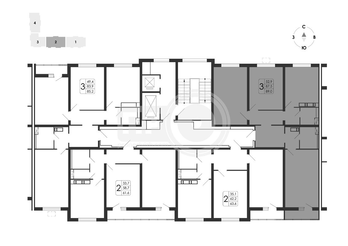 3-комнатная квартира, 89кв.м