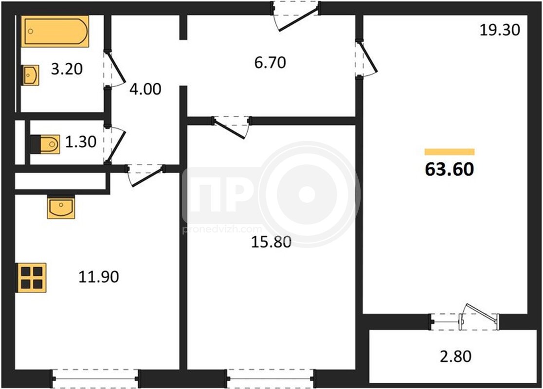 2-комнатная квартира, 63.6кв.м