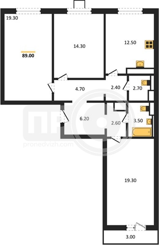 3-комнатная квартира, 89кв.м