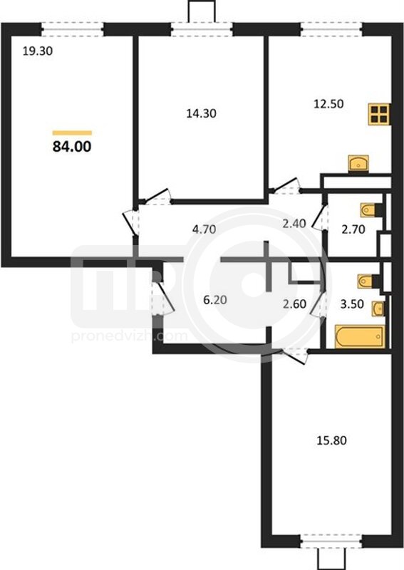 3-комнатная квартира, 84кв.м