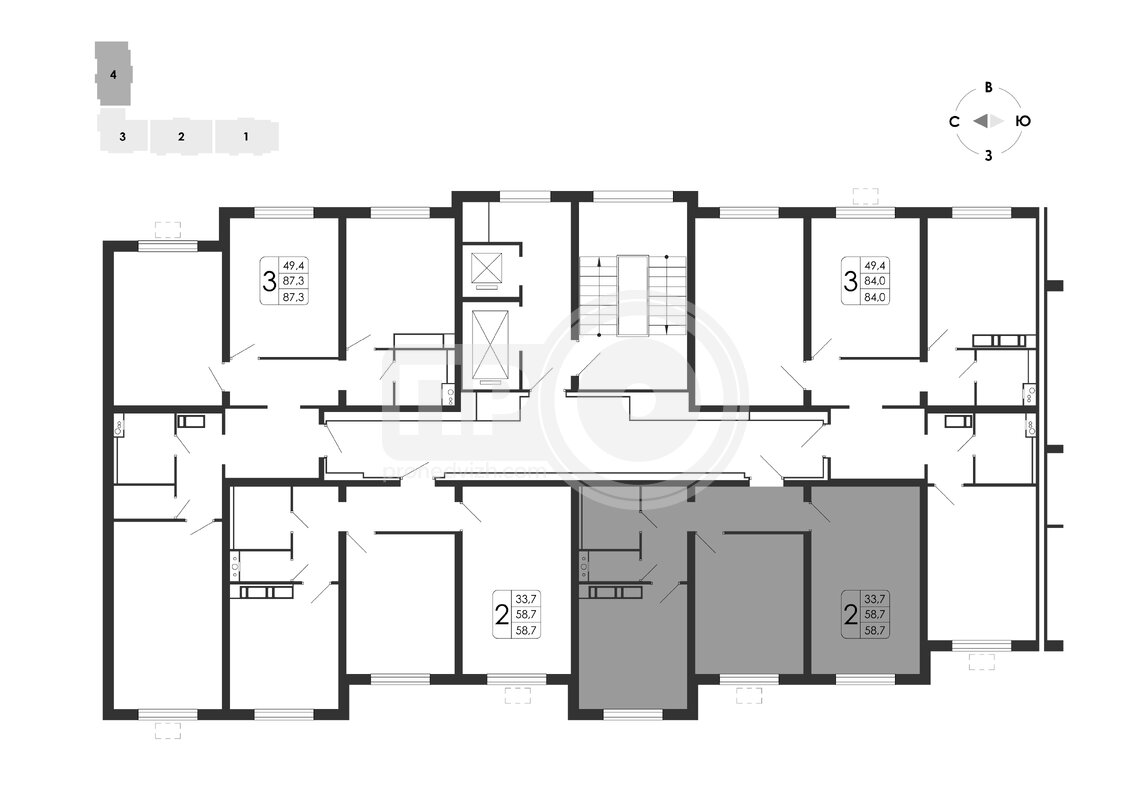 2-комнатная квартира, 58.7кв.м