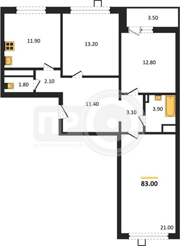 3-комнатная квартира, 83кв.м