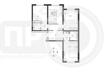 Миниатюра 3-комнатная квартира, 82.3кв.м