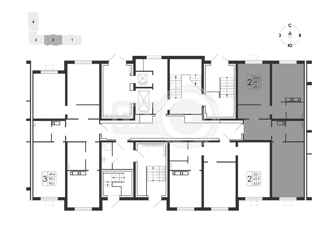 2-комнатная квартира, 69.1кв.м
