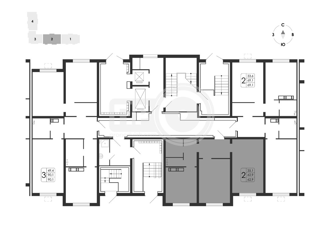 2-комнатная квартира, 62.9кв.м