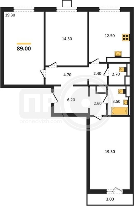 3-комнатная квартира, 89кв.м