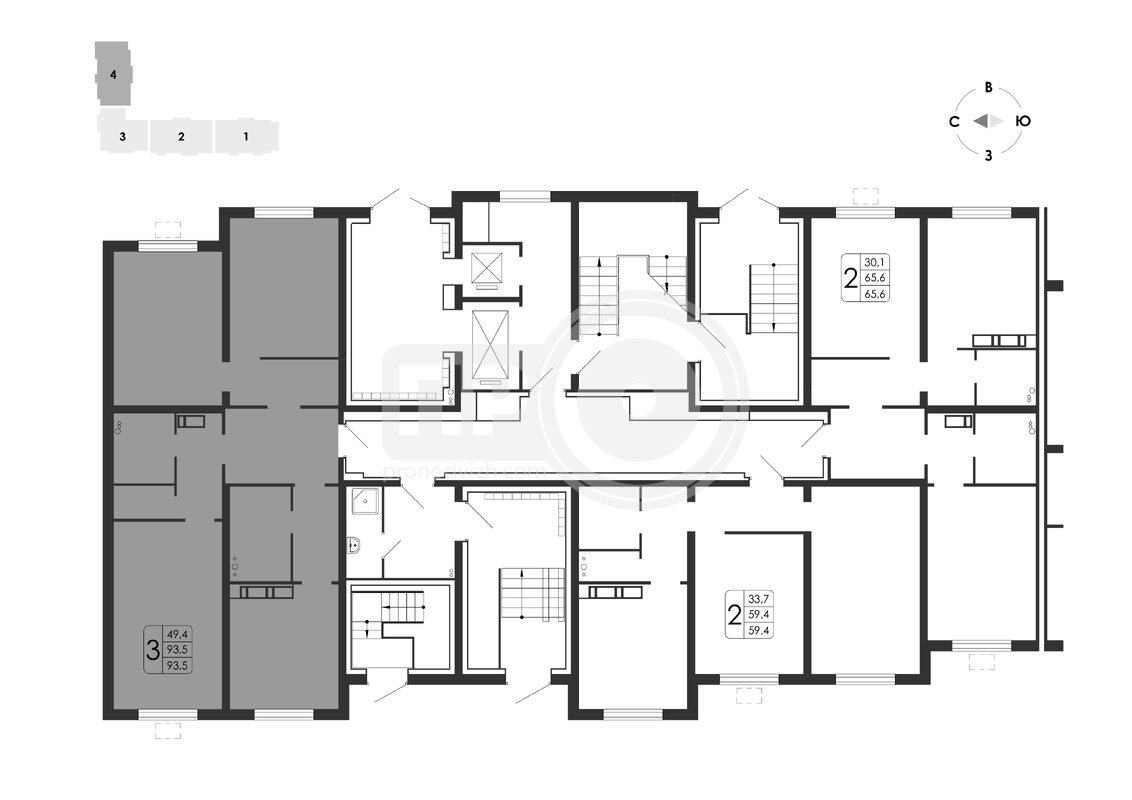 3-комнатная квартира, 93.5кв.м