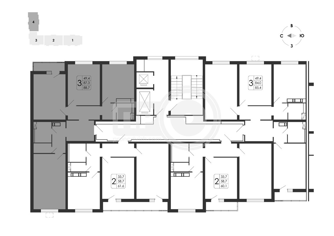 3-комнатная квартира, 88.7кв.м