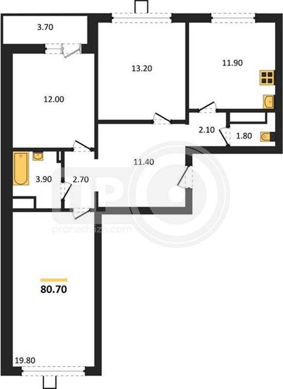 3-комнатная квартира, 80.7кв.м