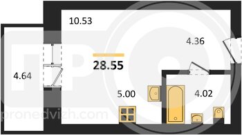 Миниатюра квартира-студия, 28,55кв.м.