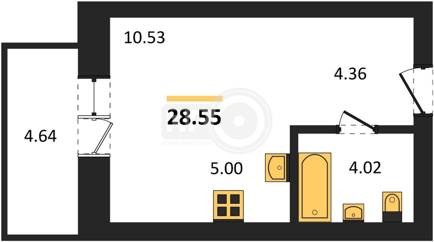 квартира-студия, 28,55кв.м.