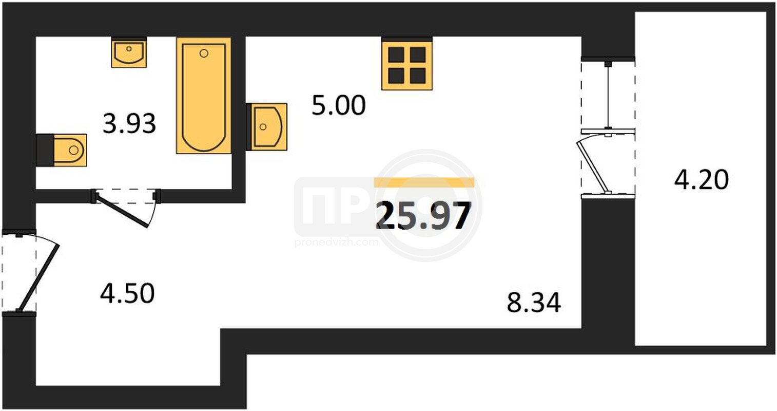 квартира-студия, 25,97кв.м.