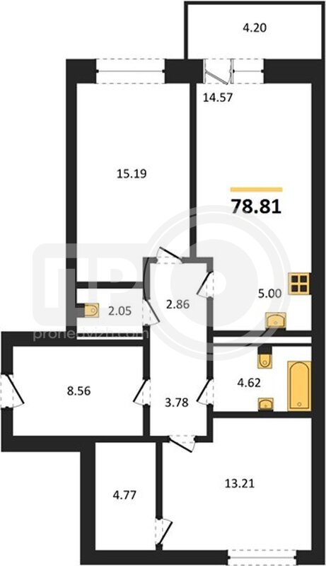 2-комнатная квартира, 78.81кв.м