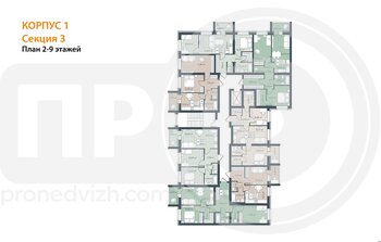 Миниатюра 2-комнатная квартира, 62.6кв.м