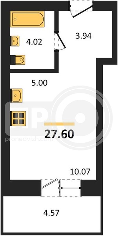 квартира-студия, 27,6кв.м.