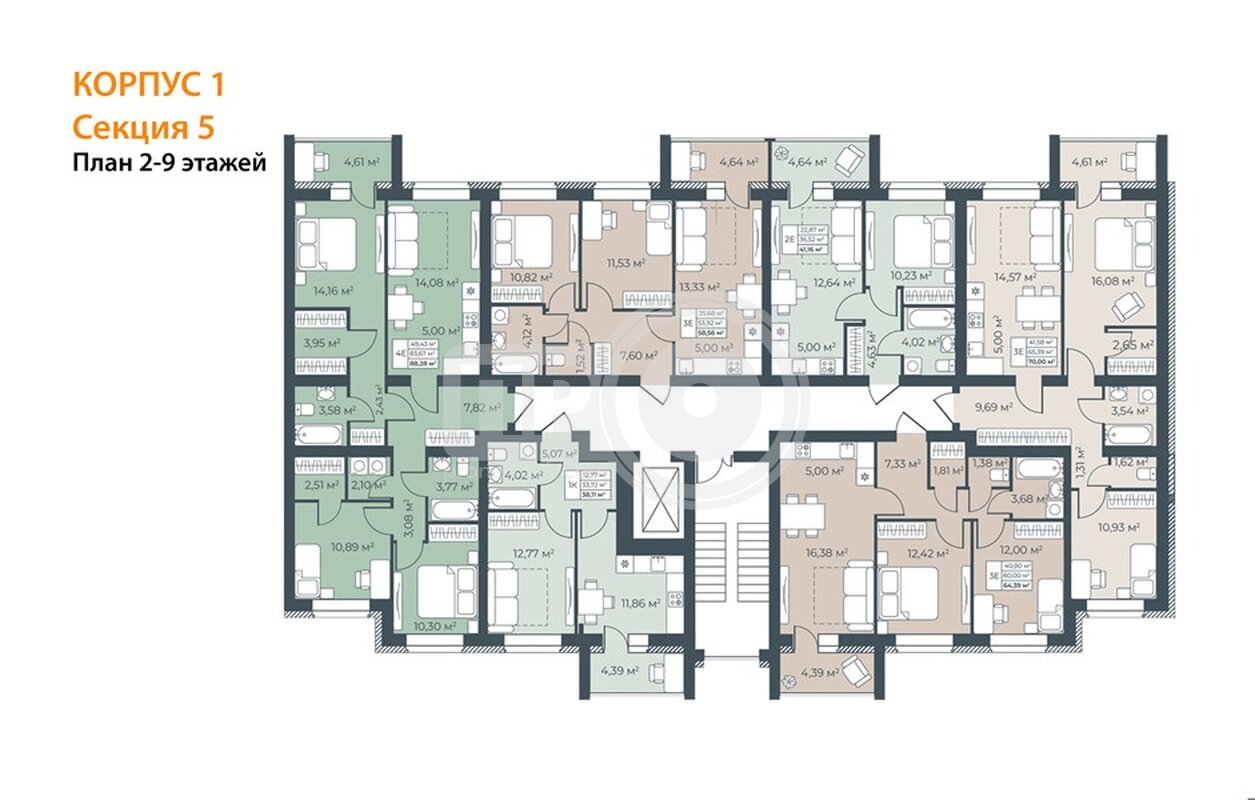 2-комнатная квартира, 58.56кв.м