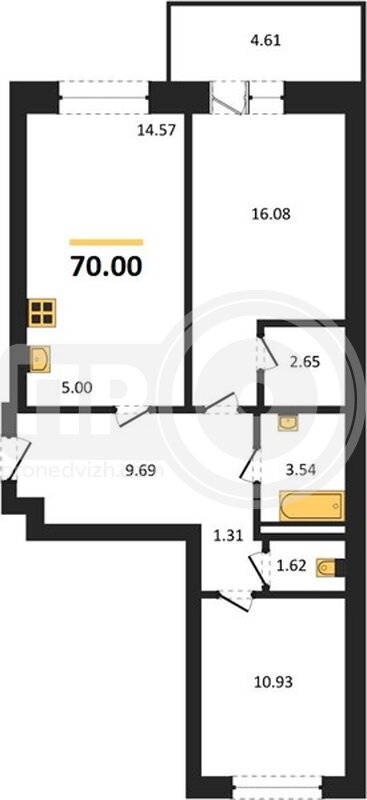 2-комнатная квартира, 70кв.м