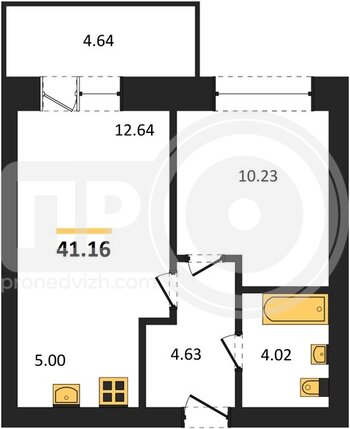 Миниатюра 1-комнатная квартира, 41.16кв.м