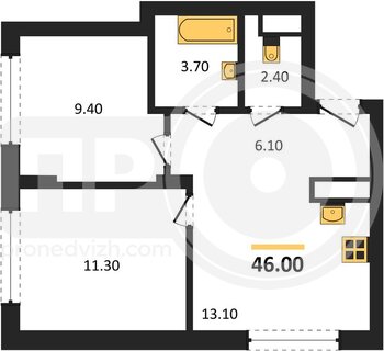 Миниатюра 2-комнатная квартира, 46кв.м
