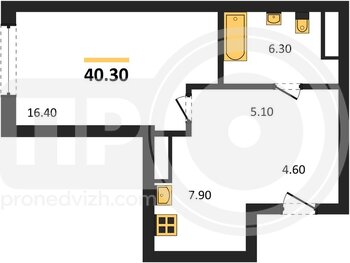Миниатюра 1-комнатная квартира, 40.3кв.м