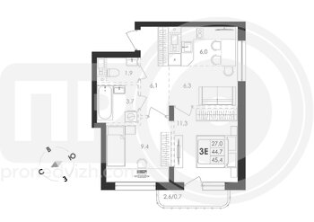 Миниатюра 4-комнатная квартира, 68.5кв.м