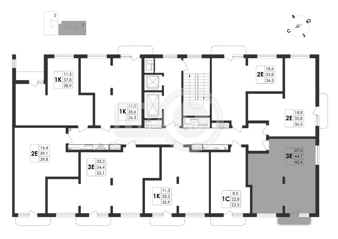 4-комнатная квартира, 68.5кв.м