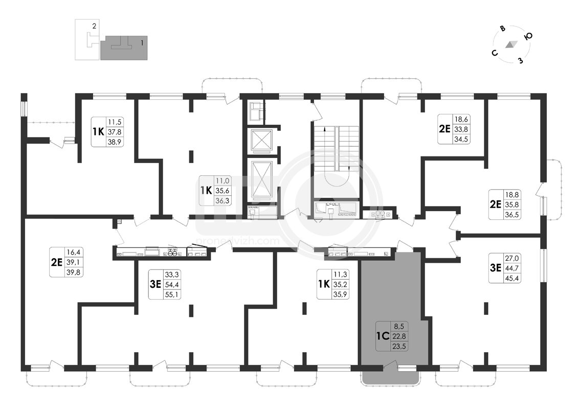 1-комнатная квартира, 35.9кв.м