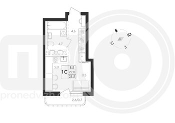 Миниатюра 1-комнатная квартира, 35.9кв.м