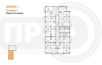 Миниатюра 1-комнатная квартира, 38.9кв.м