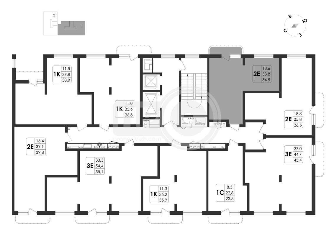 2-комнатная квартира, 34.5кв.м