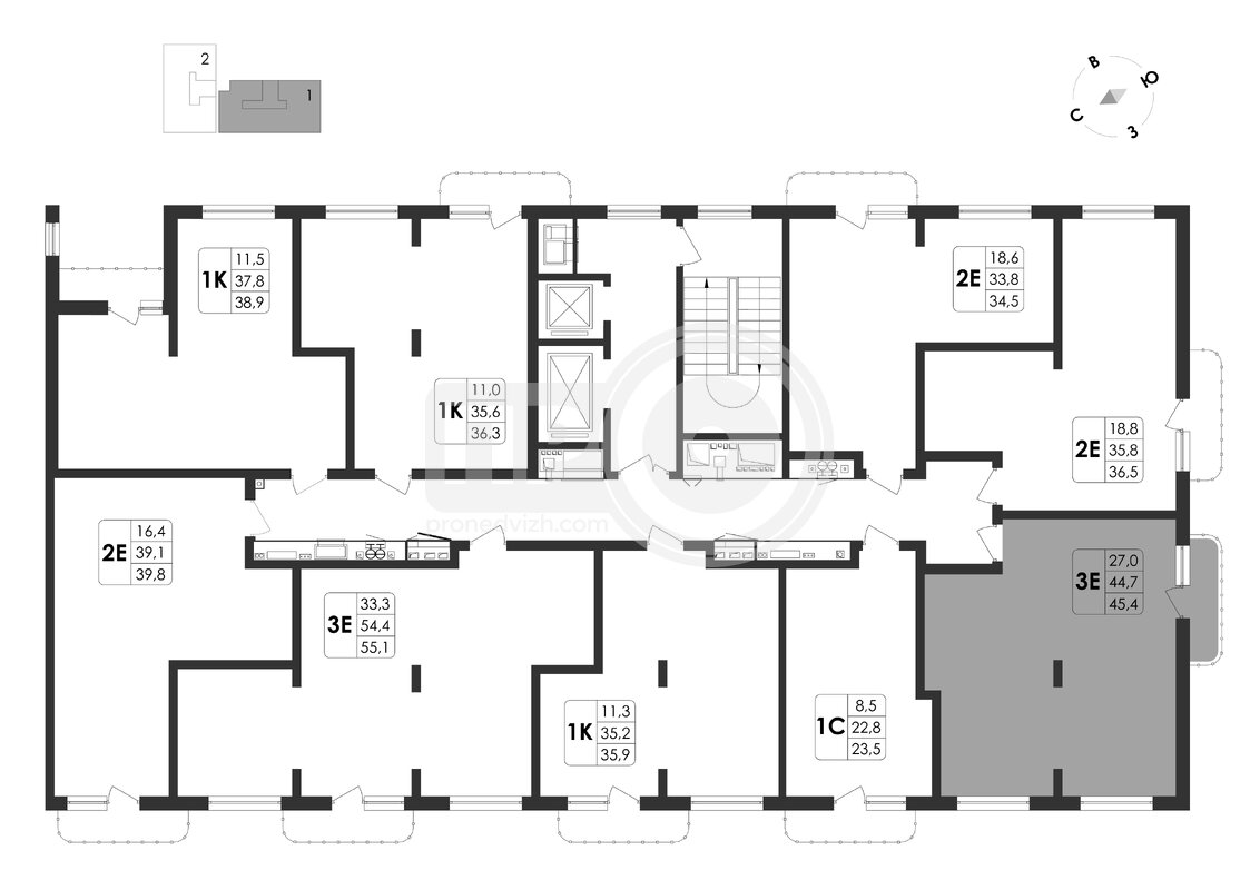 4-комнатная квартира, 68.5кв.м