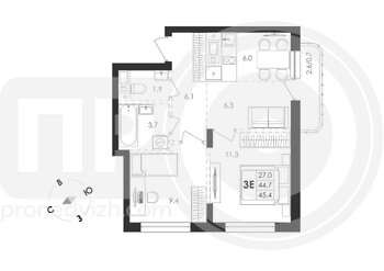 Миниатюра 4-комнатная квартира, 68.5кв.м