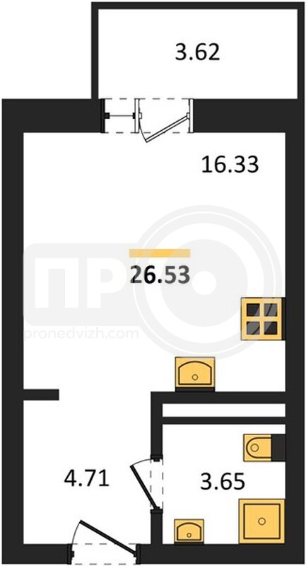 1-комнатная квартира, 26.5кв.м