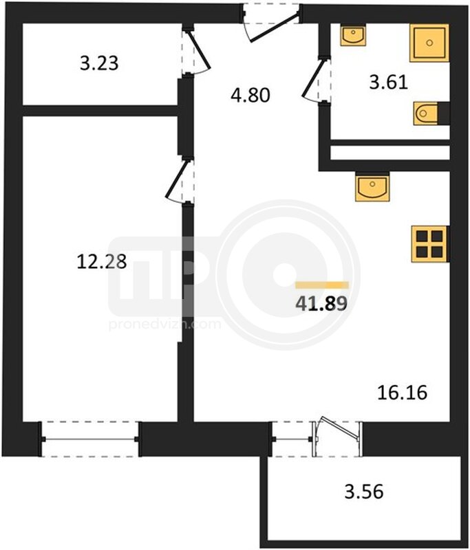 1-комнатная квартира, 41.89кв.м