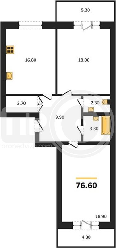 2-комнатная квартира, 76.4кв.м
