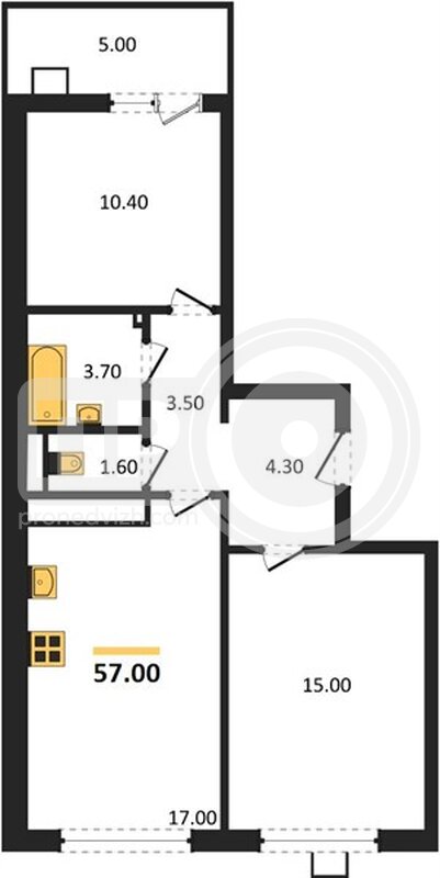 2-комнатная квартира, 57кв.м